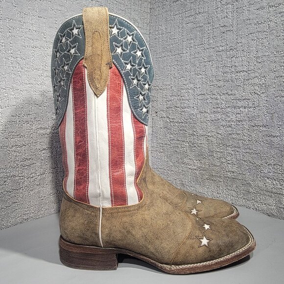 JB Dillon Men’s 9 D Distressed American Flag Patriotic Square Toe Cowboy Boots - Picture 3 of 9
